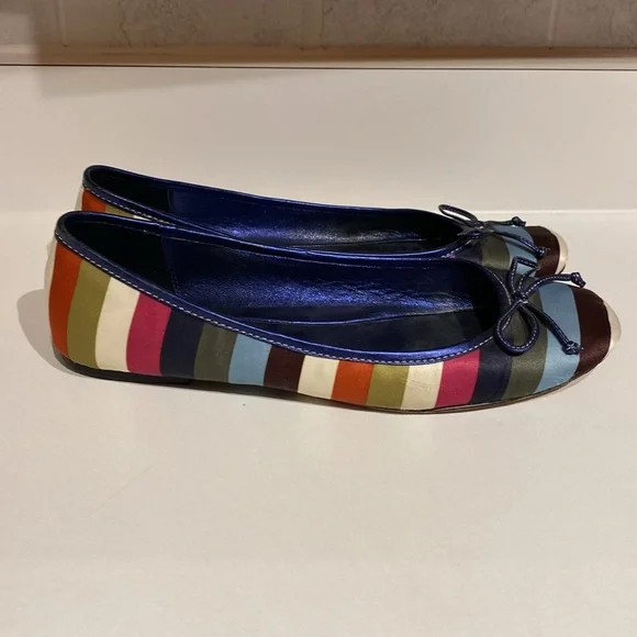 Coach Ballet Flats Silk Striped Legacy Stripe Womens Preppy Shoes - 8.5 - Picture 4 of 9